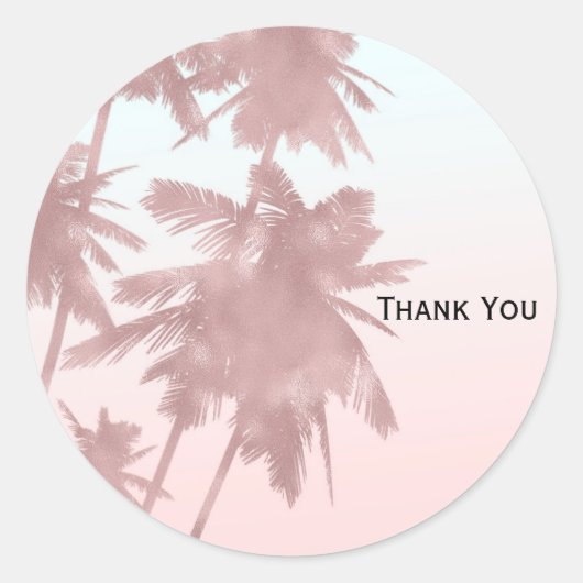 Rose Gold Pink Palms Beach Ombre Palmen Party Runder Aufkleber (Vorderseite)