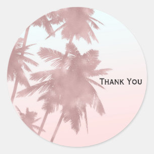 Rose Gold Pink Palms Beach Ombre Palmen Party Runder Aufkleber