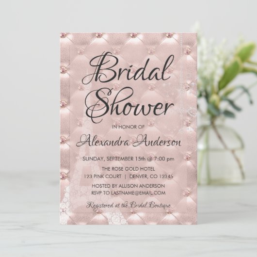 Rose Gold Pink Paris Bridal Dusche Einladung (Stehend Vorderseite)