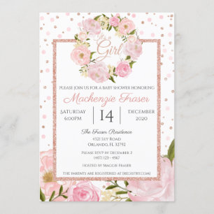 Rose Gold Pink Peony Girls Babydusche Einladung