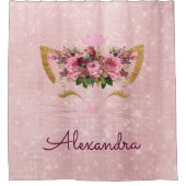 Rose Gold Pink Prinzessin Kitty mit Monogramm Duschvorhang (Vorderseite)