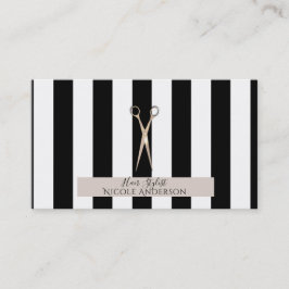 Rose Gold Pink Schere Schwarz Streifen Haarstylist Visitenkarte