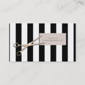 Rose Gold Pink Schere Schwarz Streifen Haarstylist Visitenkarte (Rückseite)