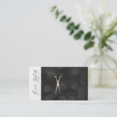 Rose Gold Pink Schere Schwarz-weiß Haare Stylistin Visitenkarte (Stehend Vorderseite)