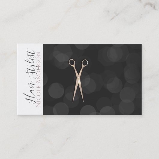 Rose Gold Pink Schere Schwarz-weiß Haare Stylistin Visitenkarte (Vorderseite)