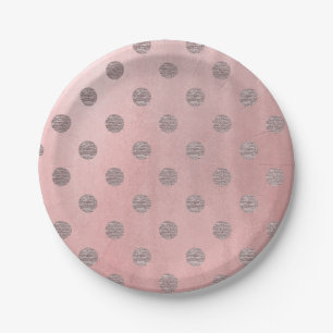 Rose Gold Pink Shine Glam Polka Dots Modern Chic Pappteller
