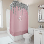 Rose Gold Pink Silber Glitzer Tropfen Monogramm Na Duschvorhang (Beispiel)