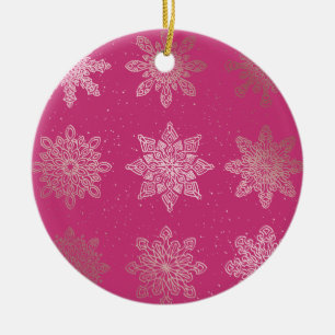 Rose Gold & Pink Snowflake Weihnachtsmuster Keramik Ornament