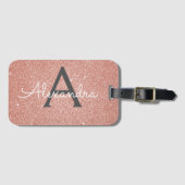 Rose Gold Pink Sparkle Glitzer Monogram Name Gepäckanhänger (Vorderseite (Horizontal))