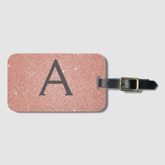 Rose Gold Pink Sparkle Glitzer Monogram Name Gepäckanhänger (Vorderseite (Horizontal))