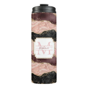 Rose Gold Pink Strata Glitzer Girly Glam Monogramm Thermosbecher