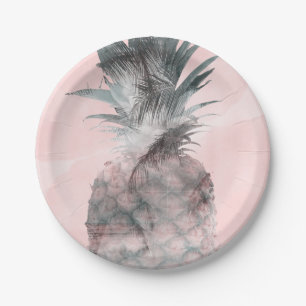 Rose Gold Pink Tropical Summer Ananas Party Pappteller