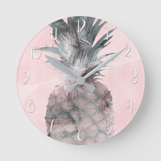 Rose Gold Pink Tropical Summer Pineapple Glam Runde Wanduhr (Vorderseite)