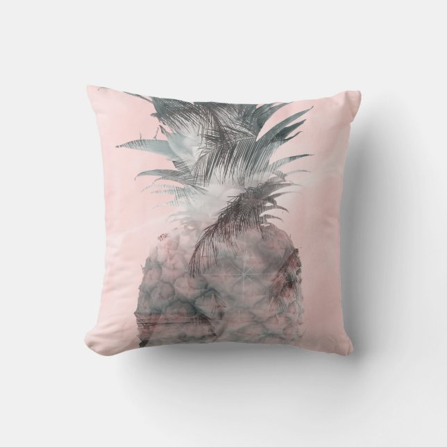 Rose Gold Pink Tropischer Ananas Glam Kissen (Vorderseite)