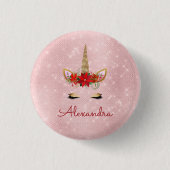 Rose Gold Pink Weihnachts Einhorn Monogramm Button (Vorderseite)