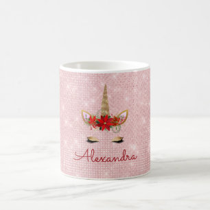 Rose Gold Pink Weihnachts Einhorn Monogramm Kaffeetasse