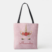 Rose Gold Pink Weihnachts Einhorn Monogramm Tasche (Rückseite)