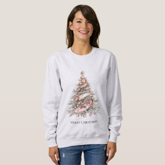 Rose Gold Pink Weihnachtsbaum Sweatshirt (Vorne ganz)