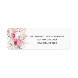 Rose Gold Pink Weiß Floral Trendy Rücksendeadresse