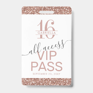 Rose Gold Pink Weiß Sweet 16 Einladung VIP Ausweis