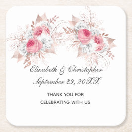 Rose Gold Pink White Floral Trendy Wedding Rechteckiger Pappuntersetzer