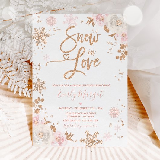Rose Gold & Pink Winter Bridal Shower Snow In Love Einladung