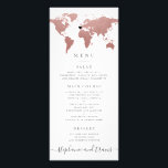 Rose Gold Pink World Map Entfernbare Herzkarte Werbekarte<br><div class="desc">Rose gold rot Rosa World Map Reisemenü-Karte mit einem beweglichen und herausnehmbaren Herz, sodass Sie Ihre Hochzeit in Urlaubsort oder Thema Button, oder löschen Sie es vollständig für ein globales oder allgemeines Reisedesign. Die Hintergrundfarbe vorne und hinten, sowie die Schriftart, können nach Ihrem Hochzeitsfarbschema geändert werden. Die Rückseite hat Platz...</div>