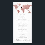 Rose Gold Pink World Map Entfernbare Herzkarte Werbekarte<br><div class="desc">Rose gold rot Rosa World Map Reisemenü-Karte mit einem beweglichen und herausnehmbaren Herz, sodass Sie Ihre Hochzeit in Urlaubsort oder Thema Button, oder löschen Sie es vollständig für ein globales oder allgemeines Reisedesign. Die Hintergrundfarbe vorne und hinten, sowie die Schriftart, können nach Ihrem Hochzeitsfarbschema geändert werden. Die Rückseite hat Platz...</div>