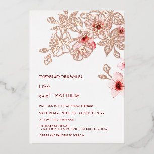 Rose Gold  Pinke Kirschblüten-Hochzeit Folieneinladung