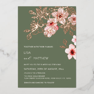 Rose Gold  Pinke Kirschblüten Hochzeit im lässigen Folieneinladung