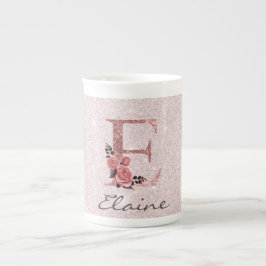 Rose Gold Pinsel Glitzer Monogram Name Porzellantasse
