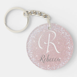 Rose Gold Pinsel Glitzer Monogram Name Schlüsselanhänger