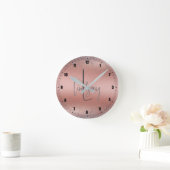 Rose Gold Pinsel Glitzer Monogram | Runde Wanduhr (Zuhause)