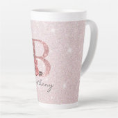 Rose Gold Pinsel Glitzer Monogramm Name Latte Tass Milchtasse (Rechte Ecke)