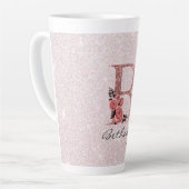Rose Gold Pinsel Glitzer Monogramm Name Latte Tass Milchtasse (Linke Ecke)