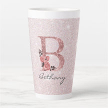Rose Gold Pinsel Glitzer Monogramm Name Latte Tass