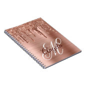 Rose Gold Pinsel Glitzer Tropfen Extravagant Monog Notizblock (Rechte Seite)
