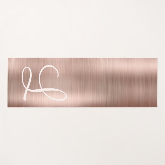 Rose Gold Pinsel Metallic Pink Monogram Script Yogamatte (Vorderseite (Horizontal))