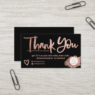 Rose Gold Pinsel Schriftart Schwarz Chic Ordnung V Visitenkarte