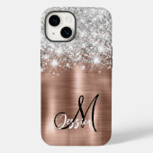Rose Gold Pinselmetall Silber Glitzer Monogramm Case-Mate iPhone Hülle (Rückseite)