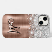 Rose Gold Pinselmetall Silber Glitzer Monogramm Case-Mate iPhone Hülle (Rückseite (Horizontal))