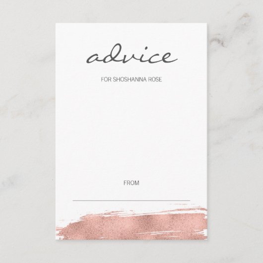 Rose Gold Pinselstrich Bat Mitzvah Advice Card Hinweiskarte (Vorderseite)