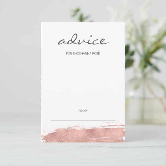 Rose Gold Pinselstrich Bat Mitzvah Advice Card Hinweiskarte (Stehend Vorderseite)