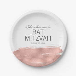 Rose Gold Pinselstrich Bat Mitzvah Papierplatte Pappteller