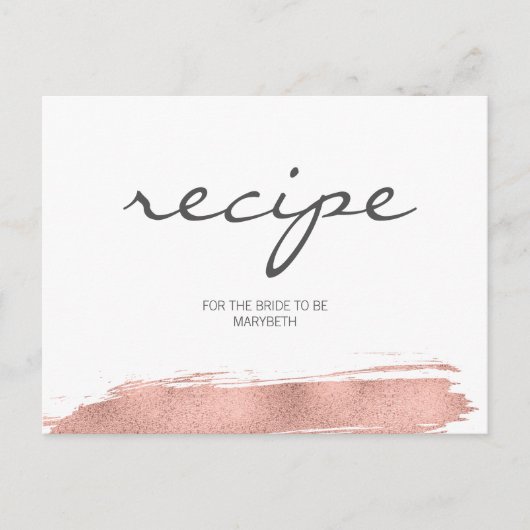 Rose Gold Pinselstrich Brautparty Rezept Karte (Vorderseite)