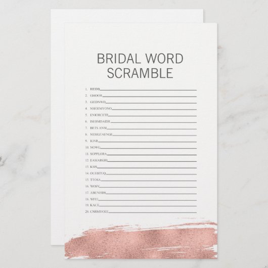Rose Gold Pinselstrich Bridal Word Scramble (Vorne/Hinten)
