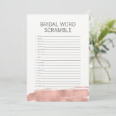 Rose Gold Pinselstrich Bridal Word Scramble Einladung (Stehend Vorderseite)