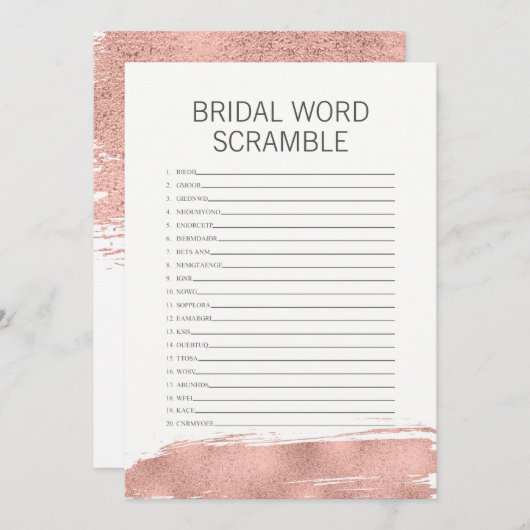 Rose Gold Pinselstrich Bridal Word Scramble Einladung (Vorne/Hinten)