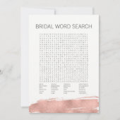 Rose Gold Pinselstrich Bridal Word Search Game Einladung (Vorderseite)