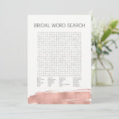 Rose Gold Pinselstrich Bridal Word Search Game Einladung (Stehend Vorderseite)